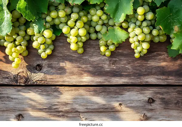 Green Grapes on Rustic Wooden Table