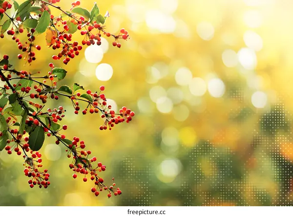 Red Berries Branch with Blurred Background