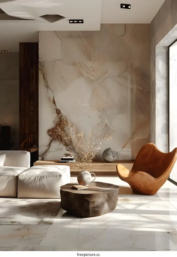 The living room is decorated in a modern and minimalist style