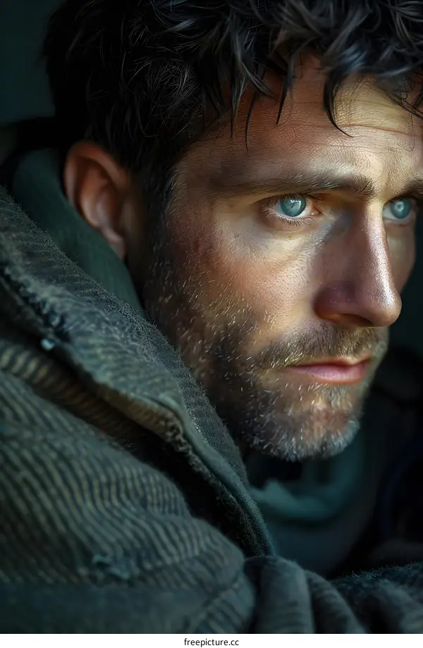 Closeup Portrait of Man with Blue Eyes