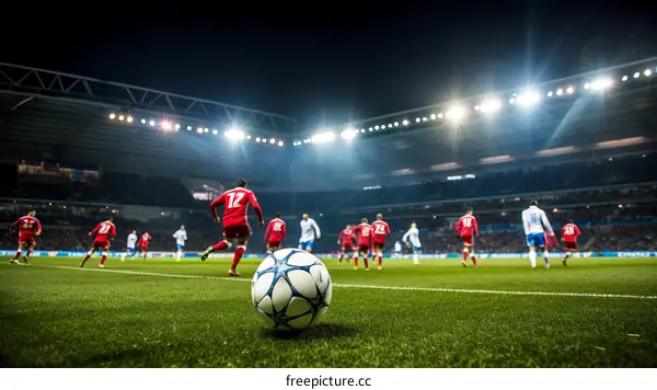 Football players in action during a match at the stadium