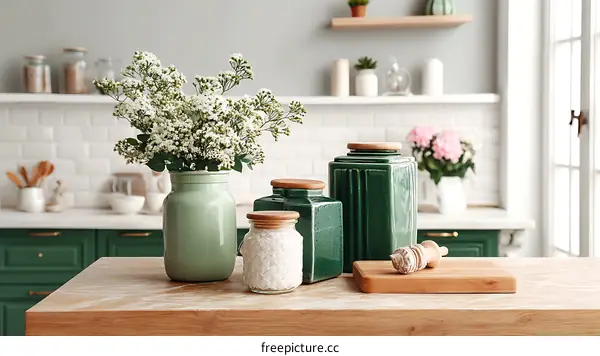 Modern Kitchen Decor with Flowers and Jars