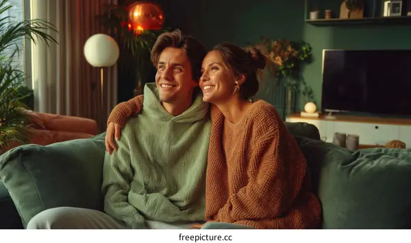 Couple Relaxing on a Sofa in a Modern Living Room