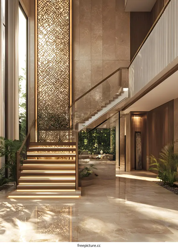 Modern Interior Design with Staircase and Glass Railing