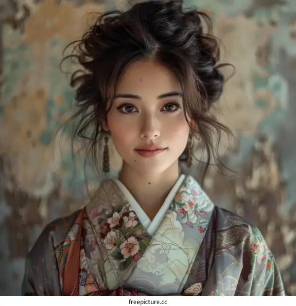 Young Woman in Traditional Japanese Kimono