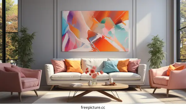 vibrant colors abstract painting in a modern living room