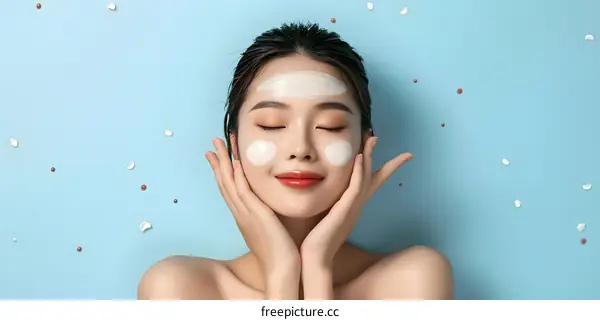 Beautiful Asian Woman with White Facial Mask