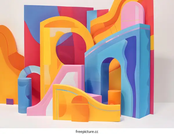 Abstract 3D Shapes with Colorful Patterns and Bright Hues