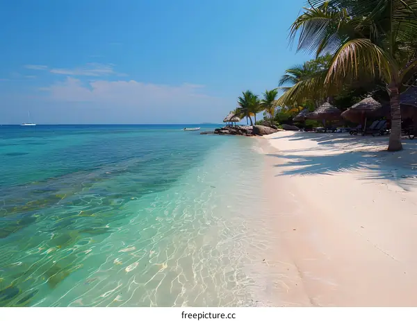 Beach with palm trees and white sand