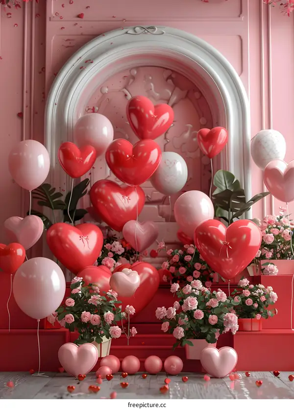 Pink and Red Heart Balloons for Valentines Day