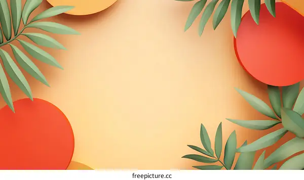 Minimalist Summer Background with Palm Leaves and Geometric Shapes