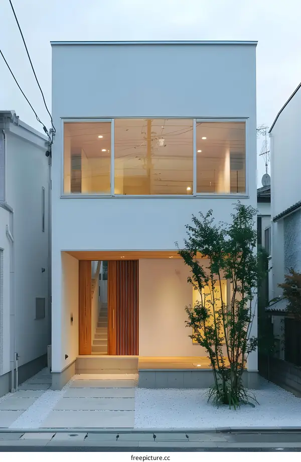 Minimalist Modern House Exterior with Wooden Entrance