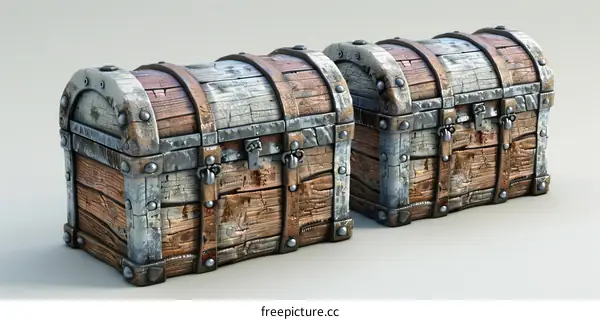 Antique Wooden Treasure Chests with Metal Hardware