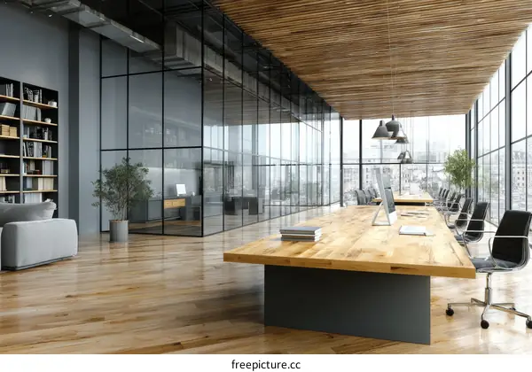 Modern Open Plan Office with Large Windows