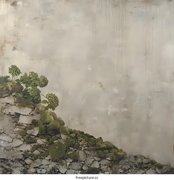 Green Plant Growing On Old Stone Wall