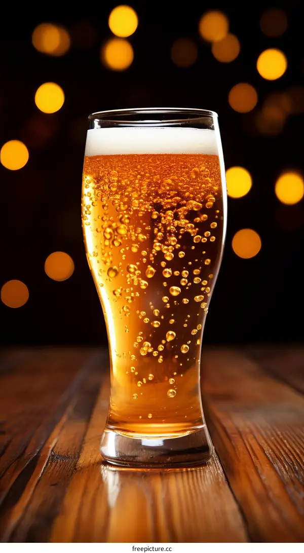 A Glass of Beer on a Wooden Table