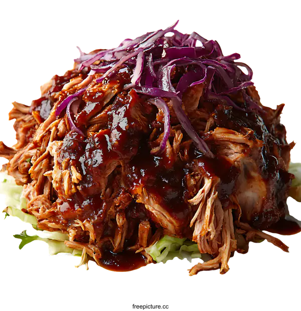 [Transparent Background PNG]Delicious Pulled Pork with Coleslaw and Red Onions