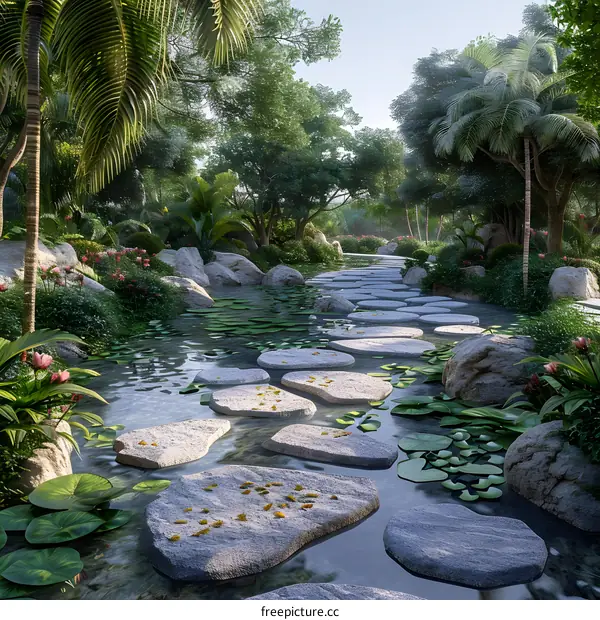 The crystal clear lake and stone path
