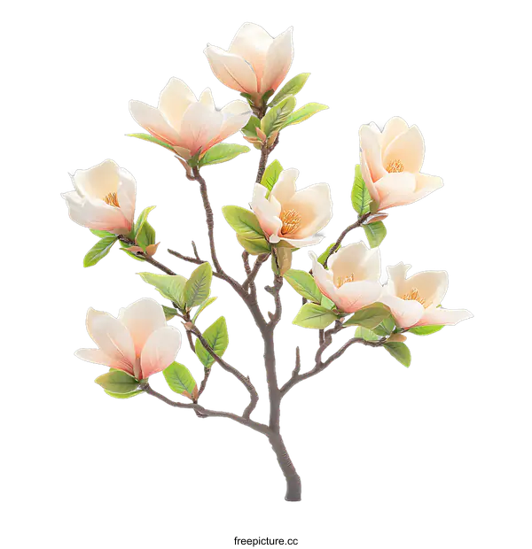 [Transparent Background PNG]Beautiful magnolia branch with delicate flowers