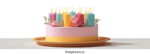 Colorful Birthday Cake with Candles