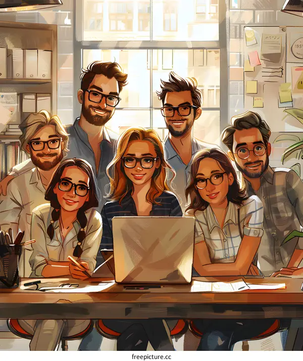 A group of young professionals in a casual office setting