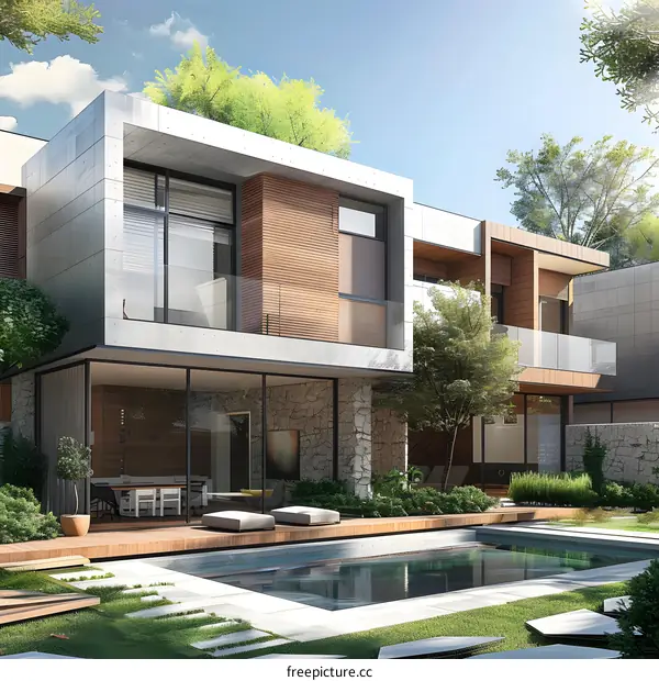 Modern House with Pool and Backyard