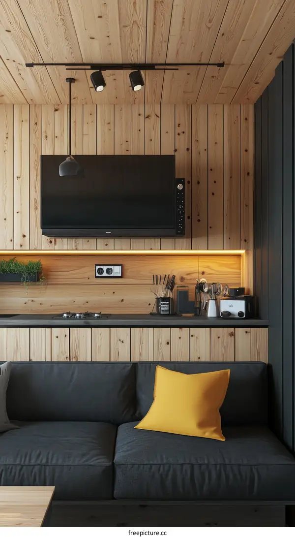 Cozy Modern Wooden Kitchenette Living Area