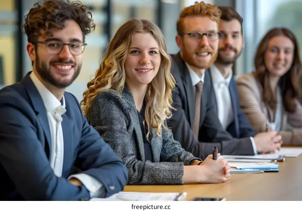 A group of young professionals sitting at a conference table