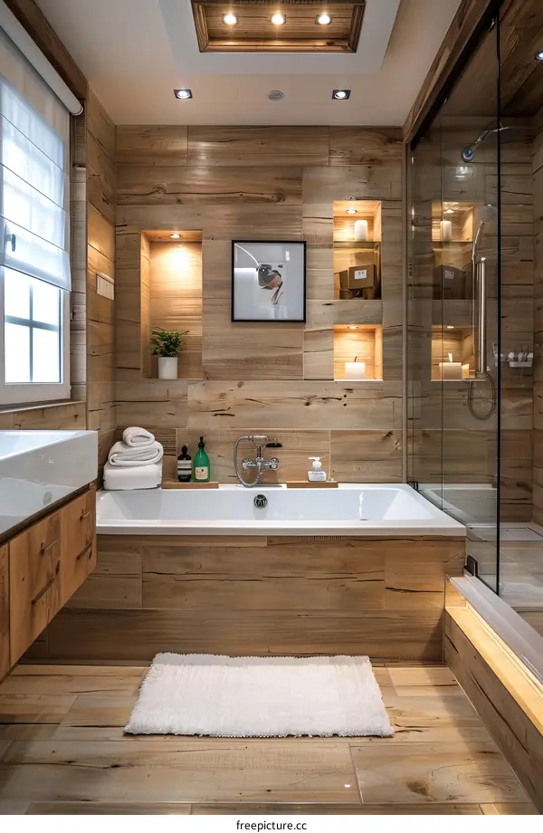 Modern Wooden Bathroom Design with Bathtub