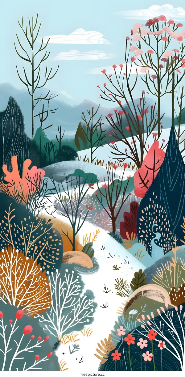 Snowy Winter Forest Landscape Illustration