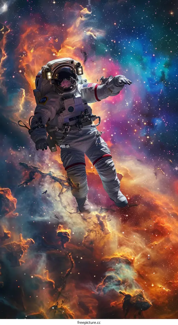 An astronaut in a spacesuit floating in the vastness of space