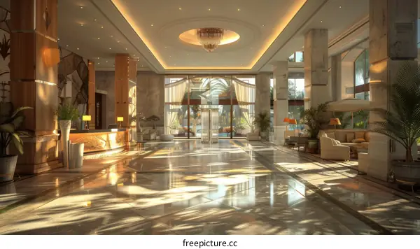 Luxury Hotel Lobby Interior Design Illustration