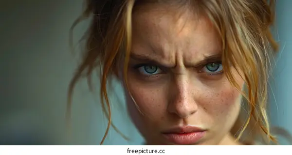 Close Up Portrait of a Woman with Intense Expression