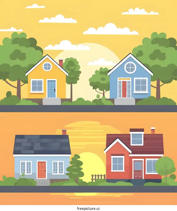 Colorful Houses Illustration In A Row