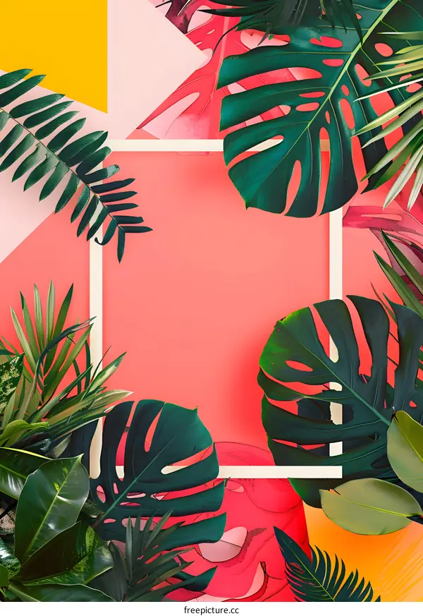 Tropical Leaves Background With Frame
