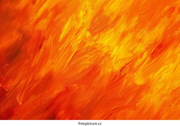Bright red and yellow oil painting with visible brush strokes