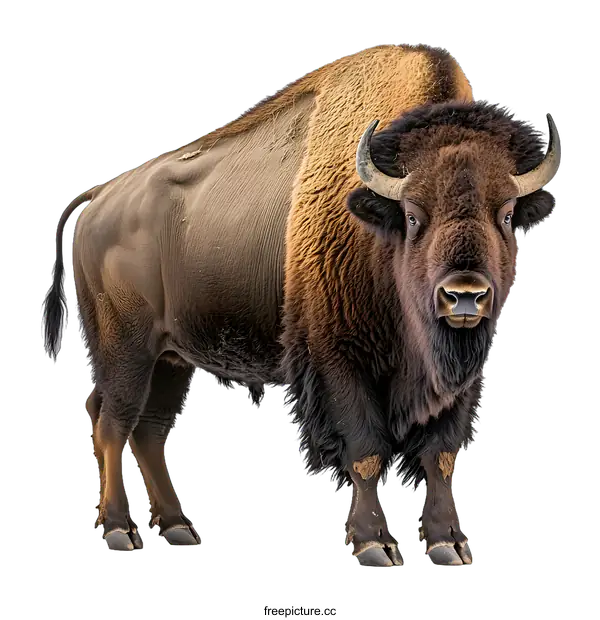 [Transparent Background PNG]Closeup of a Brown Bison Standing on a White Background