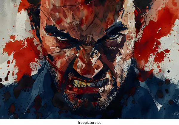 Close-up of a mans face with blood splatter