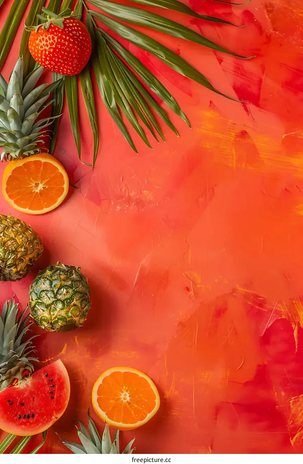 Tropical Fruits on Red Background