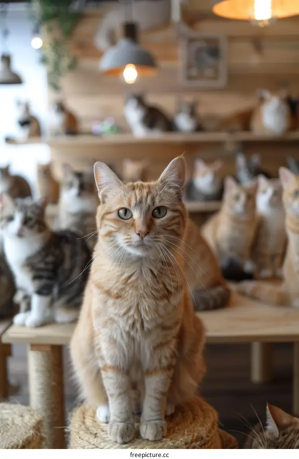 Cats in a Cozy Cafe Setting