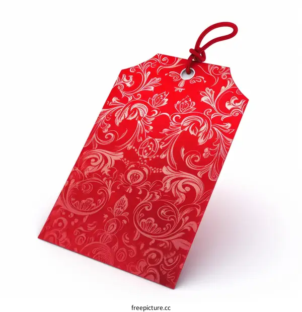 Red gift tag with a white background