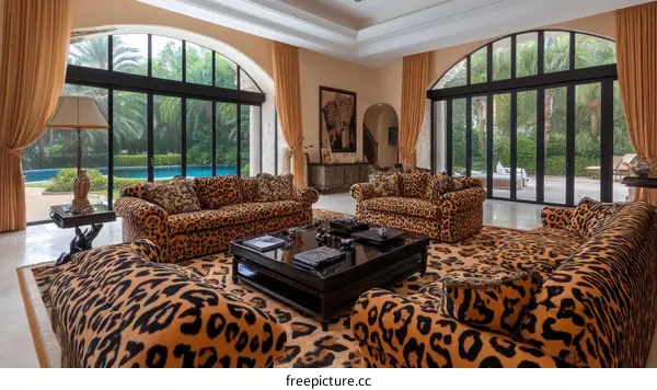 Luxury Living Room with Leopard Print Furniture