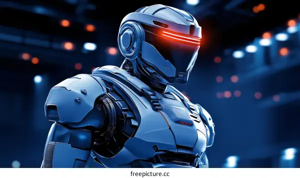 Futuristic Robot Warrior in Dark Technological Setting