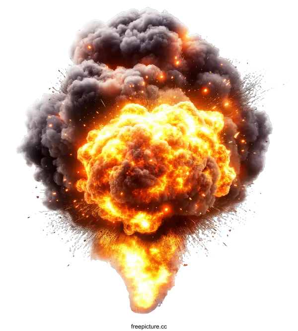[Transparent Background PNG]Explosive Blast Illustration with Smoke and Fire
