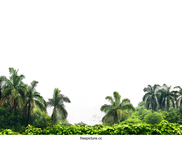 [Transparent Background PNG]Tropical Rainforest Landscape with Fog and Palm Trees