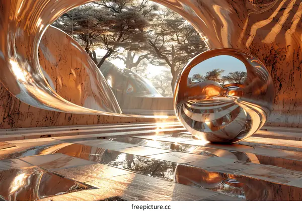 Abstract Architectural Design with a Metal Sphere