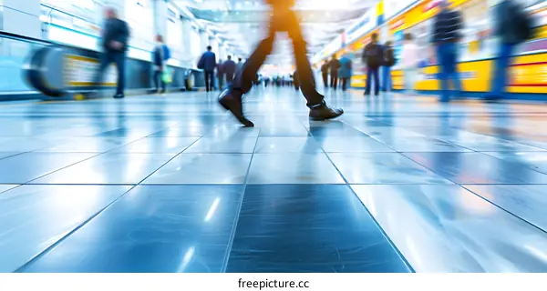 Blurred Motion of People Walking in a Modern Building