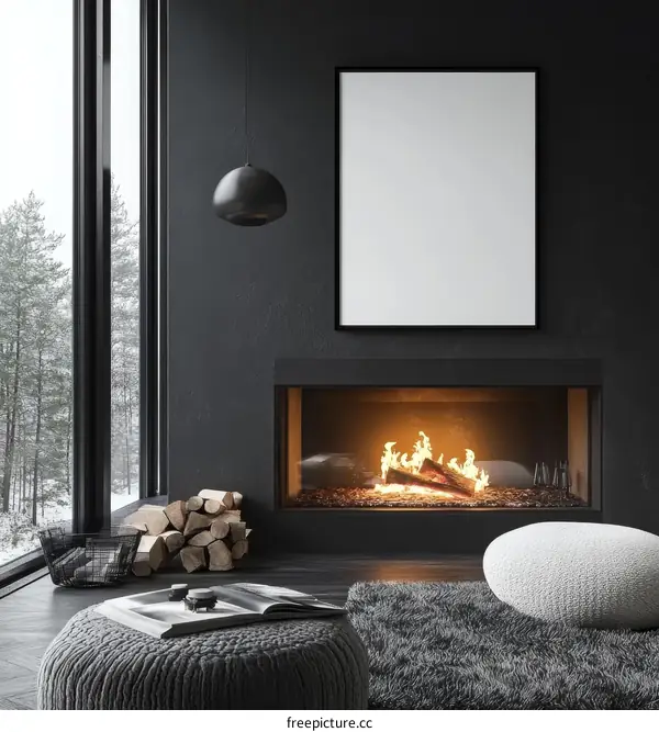 Modern Minimalist Living Room Interior Design with Fireplace