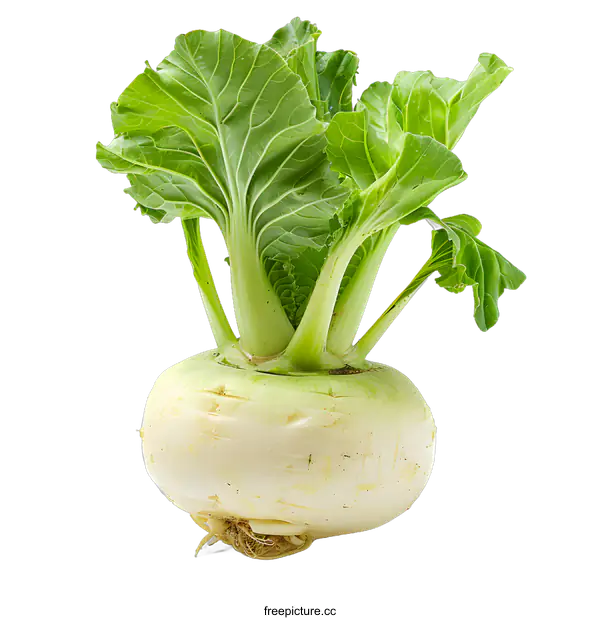 [Transparent Background PNG]Fresh white kohlrabi with green leaves
