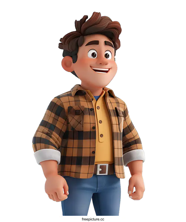 [Transparent Background PNG]3D rendering of a smiling cartoon man